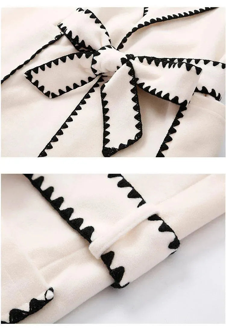 Stitch Notched Woolen Coat For Women - Woolen Wrap Coat - LeStyleParfait