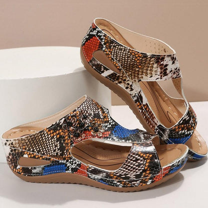 Stitched Floral Wedge Sandal Shoes - Wedge Shoes - LeStyleParfait