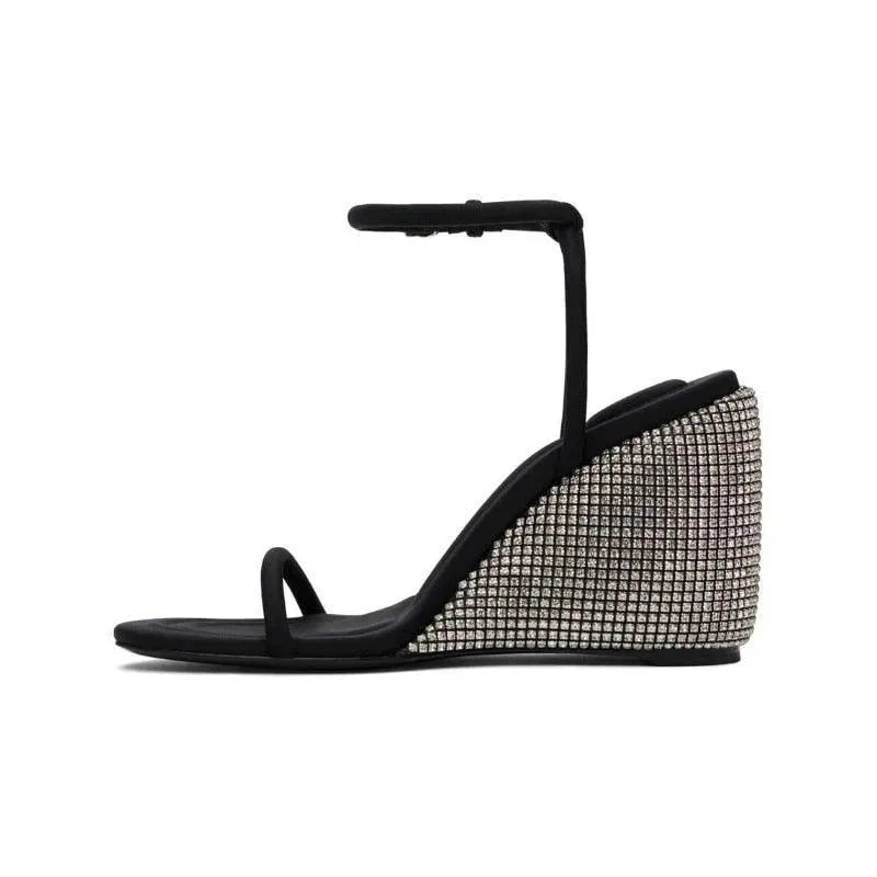 Strap Wedge Sandals - Rhinestones - Wedge Shoes - LeStyleParfait