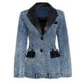 Streetwear Leather Collar Denim Blazer Women - Casual - Plain-Solid - Denim Blazer - LeStyleParfait