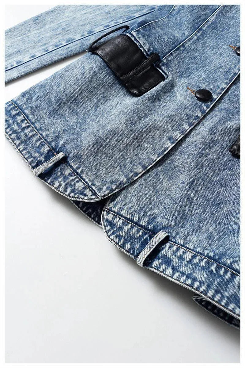 Streetwear Leather Collar Denim Blazer Women - Casual - Plain-Solid - Denim Blazer - LeStyleParfait