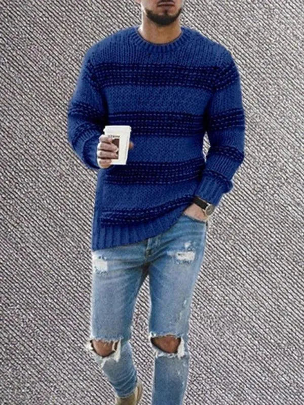 Striped Round Neck Men Pullover Sweater - Pullover Sweater - LeStyleParfait