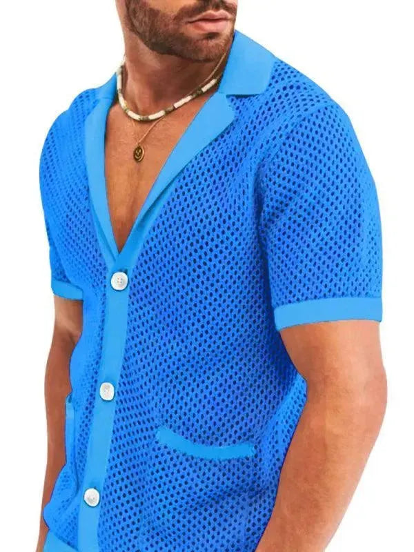 Stylish Mesh Short Sleeve Two-Piece Set - Solid Casual Shorts Two-Piece Set - LeStyleParfait