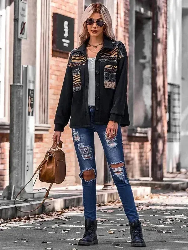 Stylish Patchwork V-Neck Women Coat - Coat - LeStyleParfait