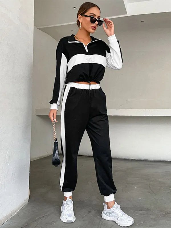 Stylish Women Colorblock Jogger Two-Piece Set - Colorblock Jogger Set - LeStyleParfait