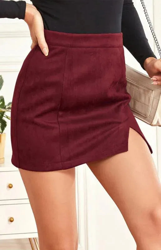 Suede High Waist A-Line Mini Skirt - A-Line Mini Skirt - LeStyleParfait