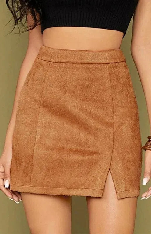 Suede High Waist A-Line Mini Skirt - A-Line Mini Skirt - LeStyleParfait