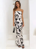 Women Bold Strapless Geometric Maxi Dress - Geometric Maxi Dress - LeStyleParfait