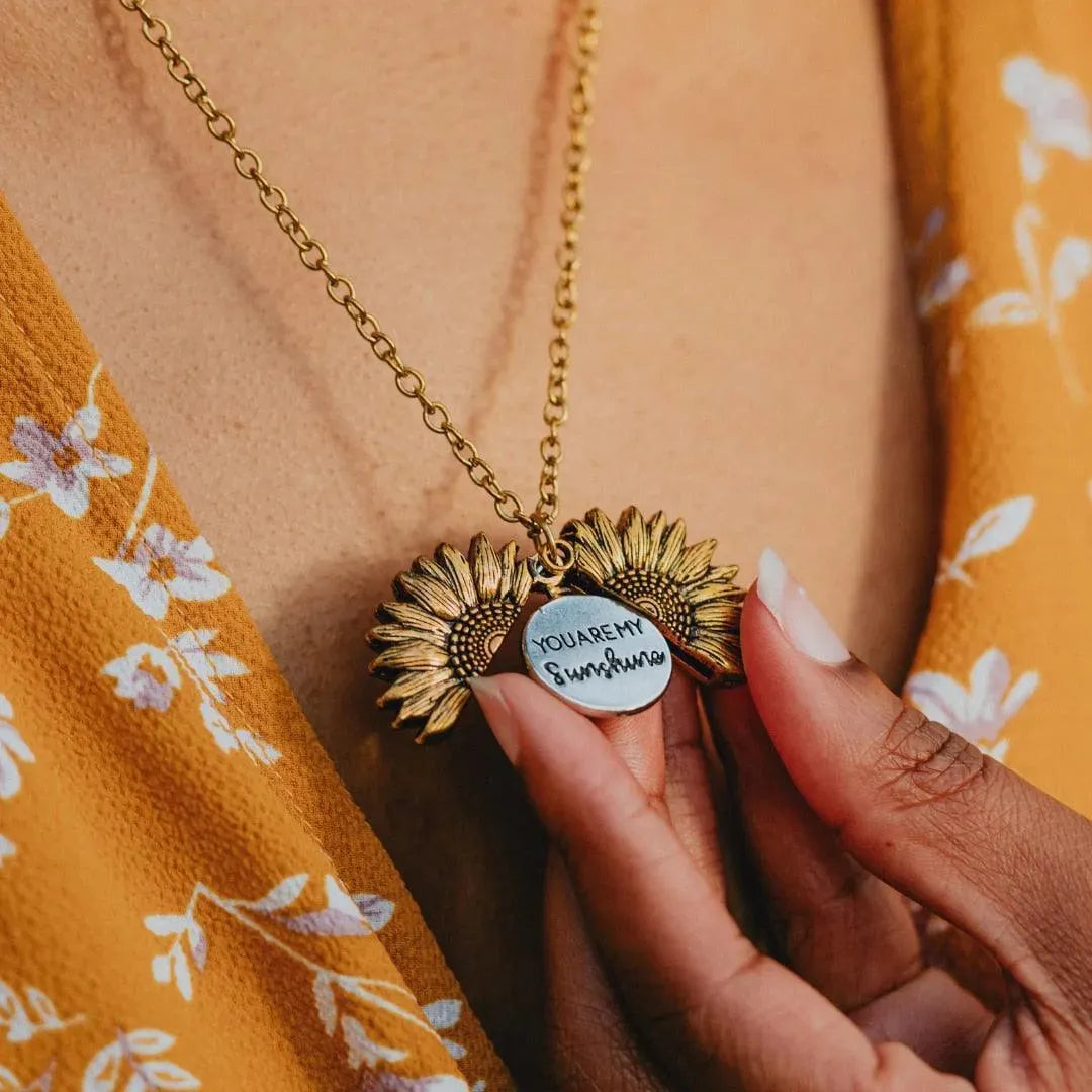 Sunflower Pendant Necklace - Engraved (You are my sunshine) - Pendant Necklace - LeStyleParfait