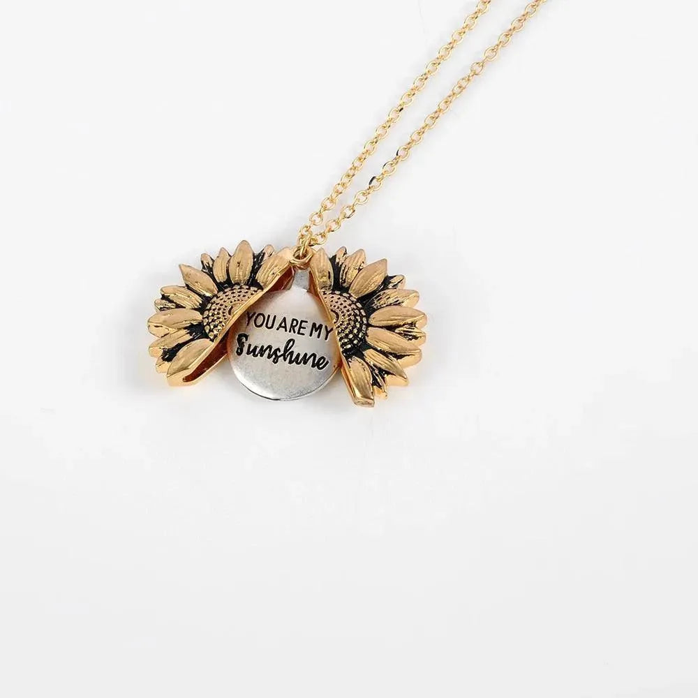 Sunflower Pendant Necklace - Engraved (You are my sunshine) - Pendant Necklace - LeStyleParfait