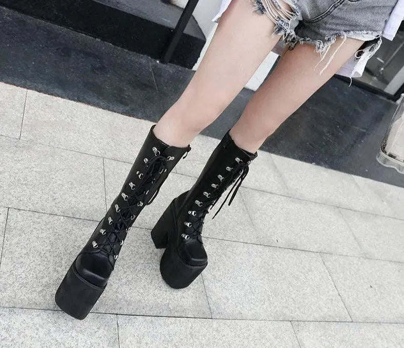 Thick Block Platform High Heels Boots - Boots - LeStyleParfait