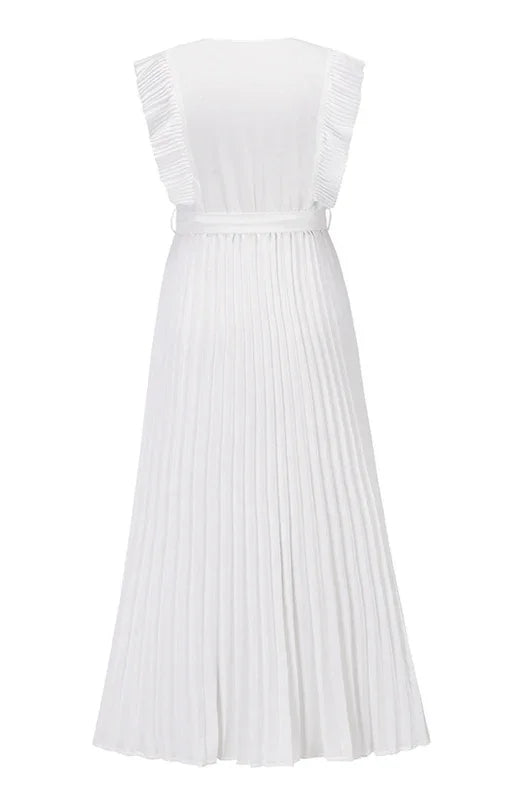 Women Midi Dress Solid V-Neck Ruffle Sleeve Wrap Fit Chiffon Summer Occasion | LeStyleParfait