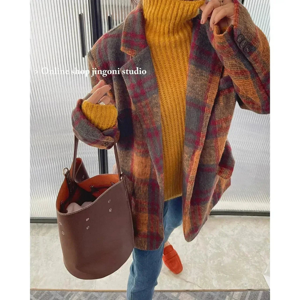 Trendy Plaid Loose Women Coat - Coat - LeStyleParfait