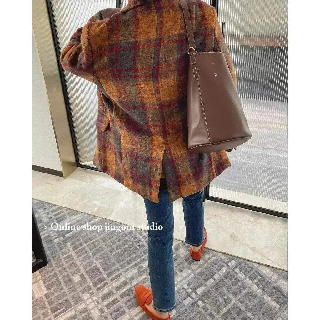Trendy Plaid Loose Women Coat - Coat - LeStyleParfait