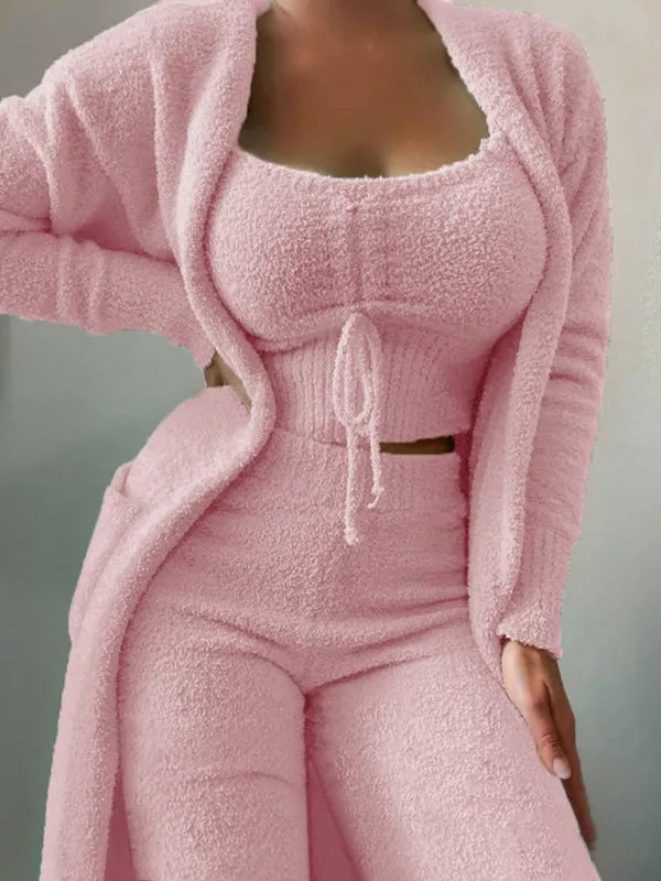 Trendy Women Casual Fleece Three-Piece Pants Set - Casual Pants Set - LeStyleParfait