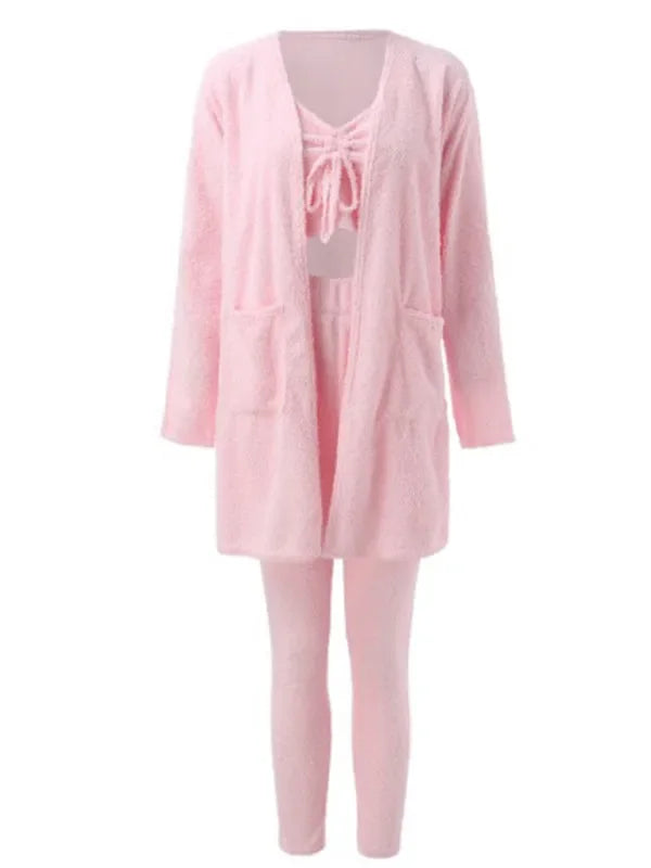 Trendy Women Casual Fleece Three-Piece Pants Set - Casual Pants Set - LeStyleParfait