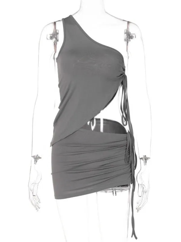 Trendy Women Casual Ruched Two-Piece Skirt Set - Casual Skirt Set - LeStyleParfait