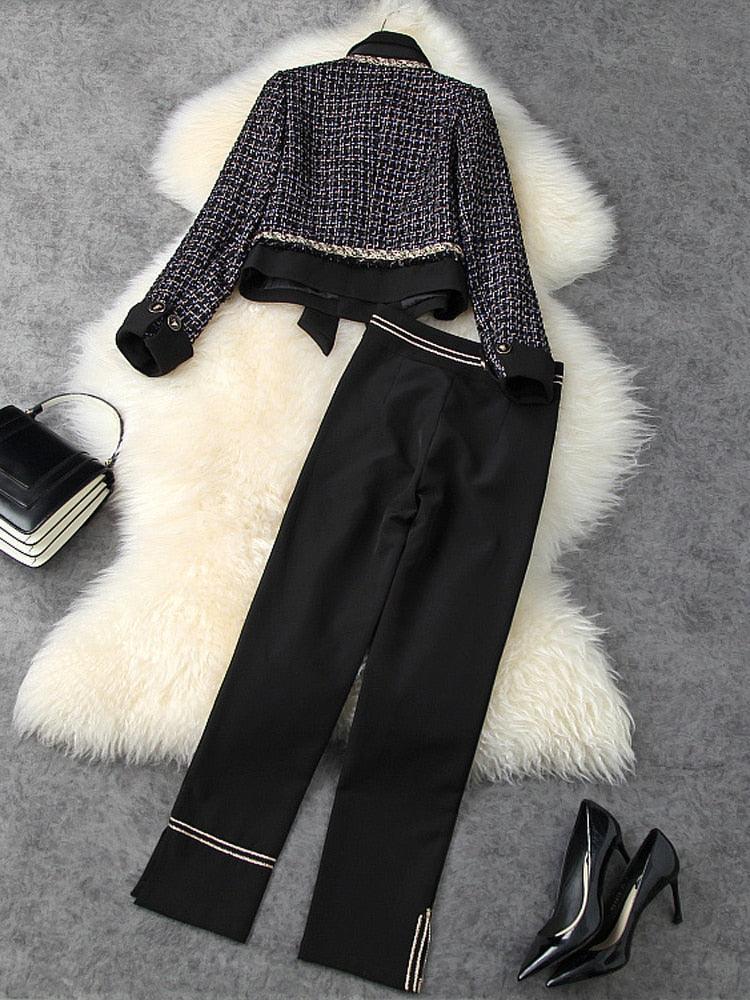 Tweed Woolen Blazer and Pantsuit - Women Pant Suit - LeStyleParfait