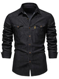Two-Pocket Denim Men Shirt - Long Sleeve Shirt - LeStyleParfait