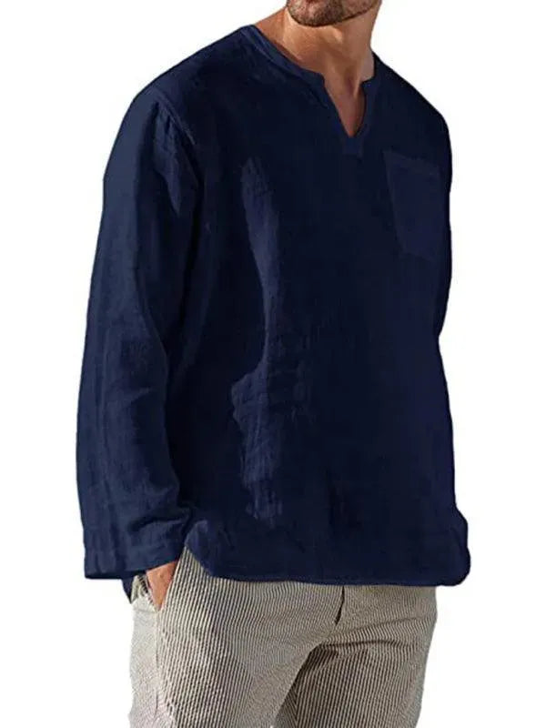 V-Neck Linen Shirt for Men - Linen Shirt - LeStyleParfait