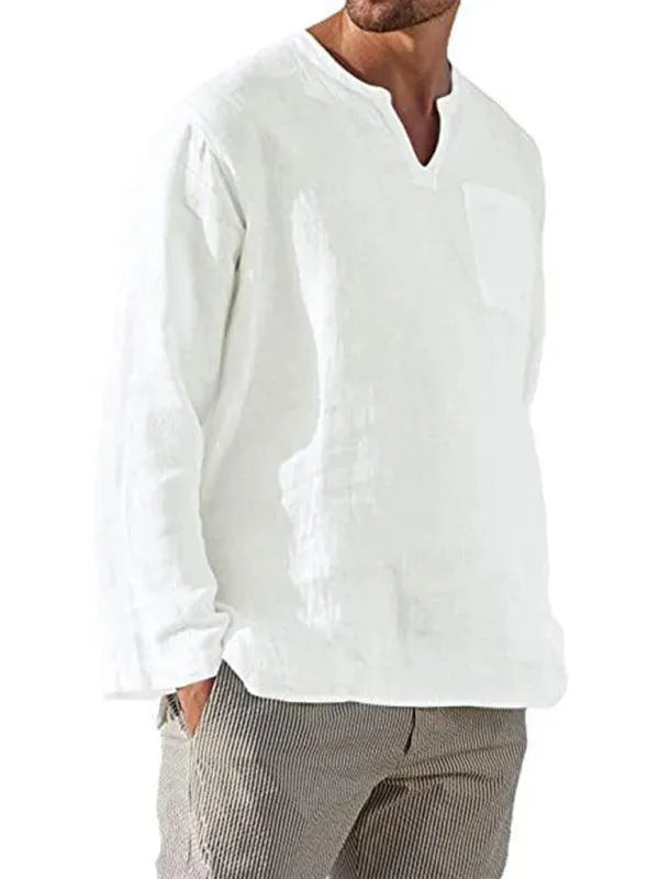 V-Neck Linen Shirt for Men - Linen Shirt - LeStyleParfait