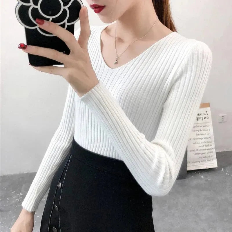 V-Neck Slim Knitted Sweater - Pullover Sweater - LeStyleParfait