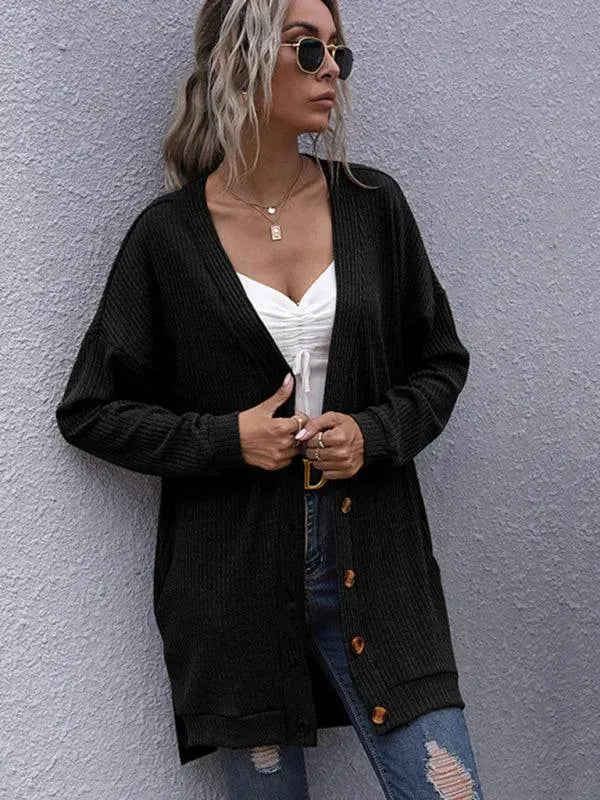 LeStyleParfait Women's Sweaters Casual Cardigan Plain-Solid Round Neck Long Sleeves-Cardigan Sweater