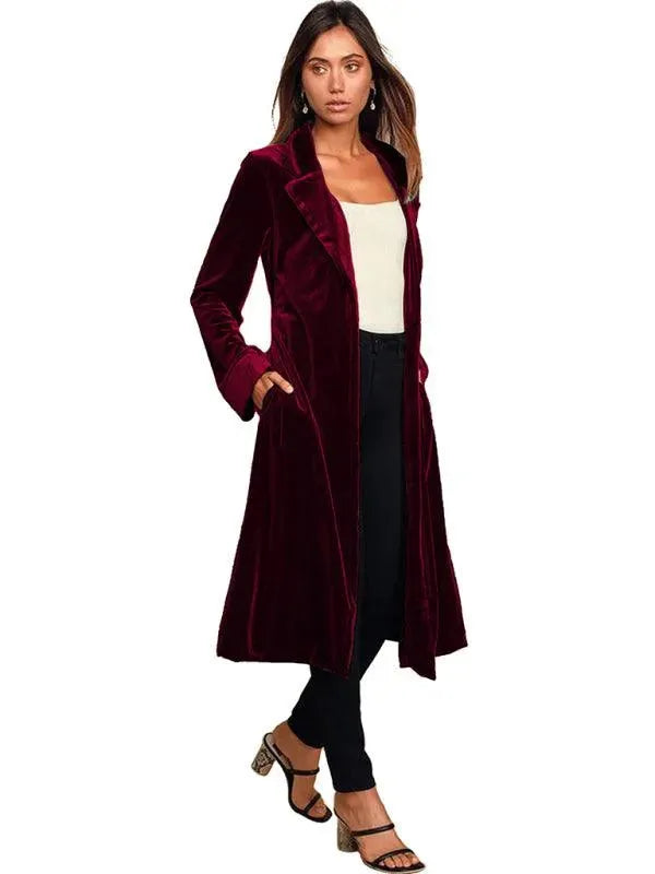 LeStyleParfait Women's Coats Overcoat, Winter Coat Zipper V-Neck Long Sleeves Plain-Solid-Velvet Coat