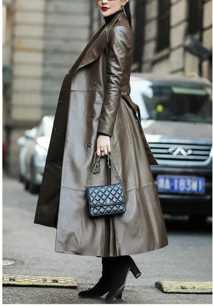 Venice Leather Trench Coat For Women - Trench Coat - LeStyleParfait