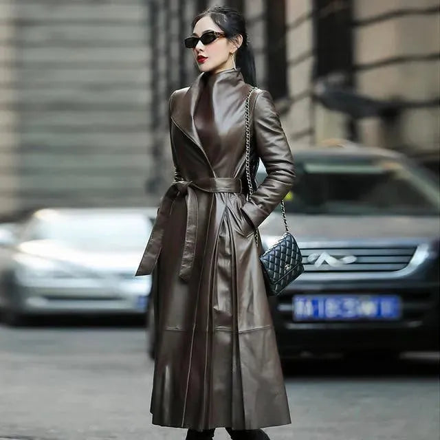 Venice Leather Trench Coat For Women - Trench Coat - LeStyleParfait