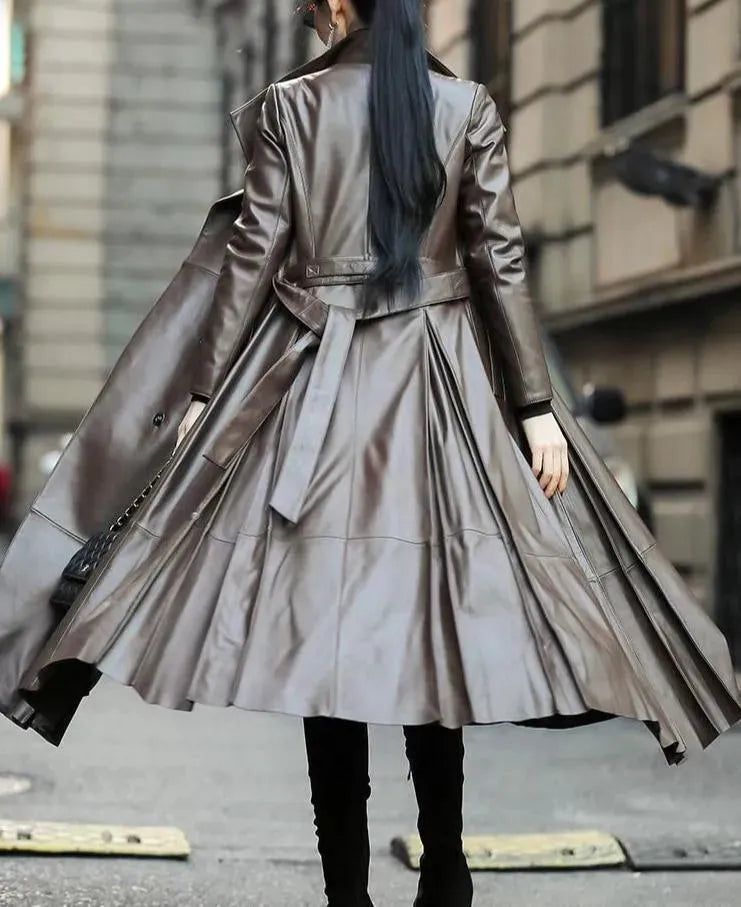 Venice Leather Trench Coat For Women - Trench Coat - LeStyleParfait