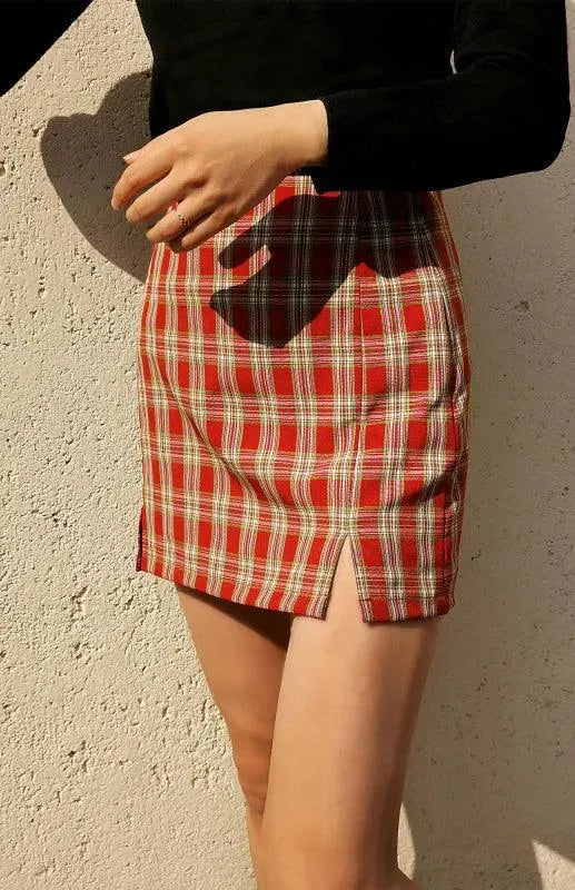 LeStyleParfait Women Skirts Ladies Sexy Mini Skirt Plaid Drawstring-Elastic Waist-Plaid Skirt