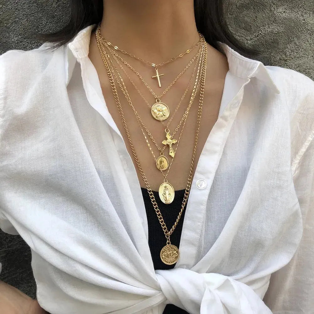Virgin Mary and Cross Pendant Necklace - Pendant Necklace - LeStyleParfait