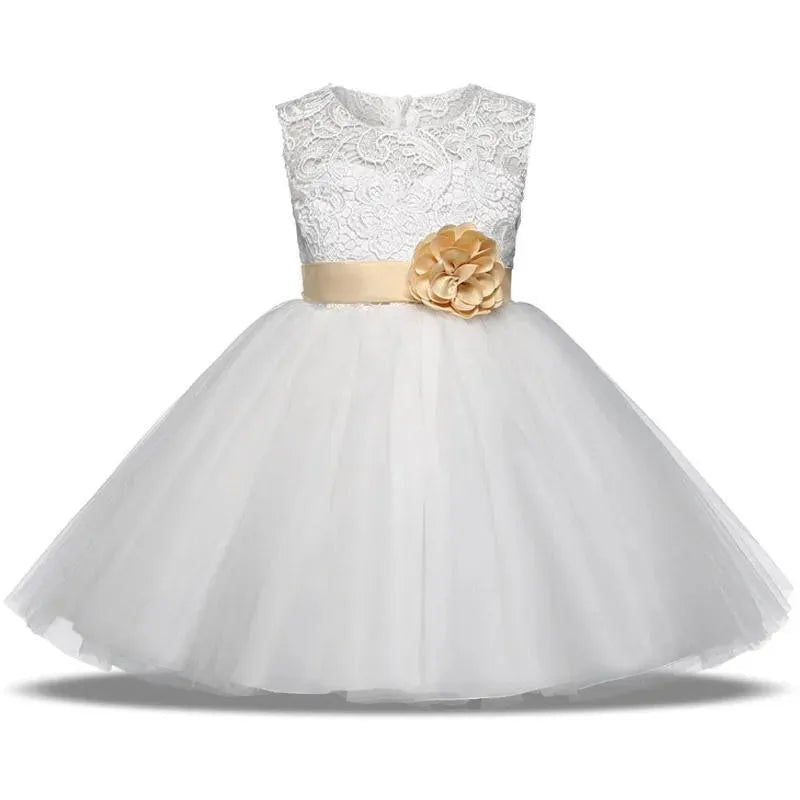 White Lace Girl Dress, Bowtie - Girls Dresses - LeStyleParfait