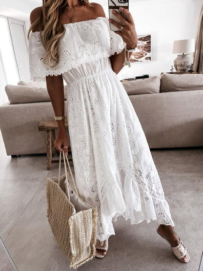 White Lace Off Shoulder Maxi Dress - Maxi Dress - LeStyleParfait