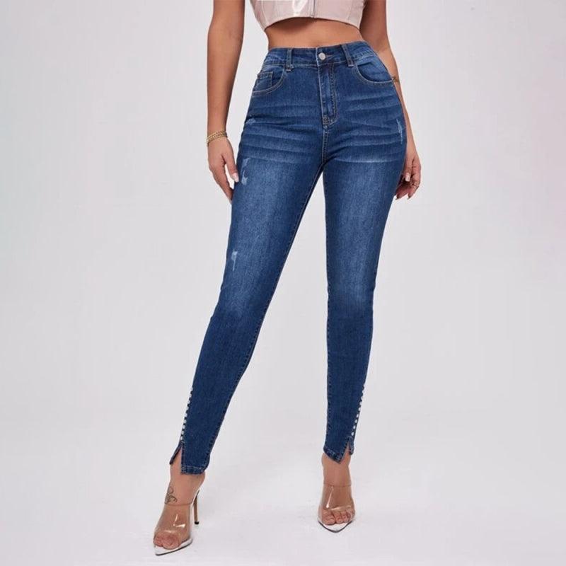 Women Beaded Slit Jeans - Women Jeans - LeStyleParfait