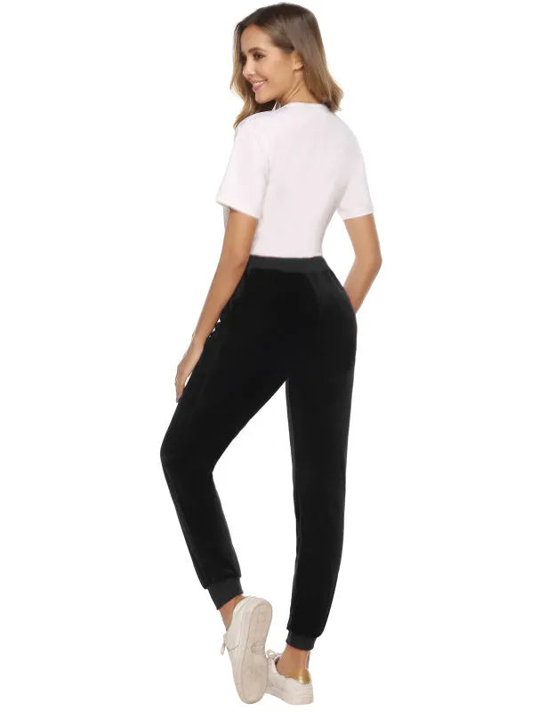 Cozy Women Jogger Pants Casual Velvet Lounge Elastic Waist Relaxed Fit Fall | LeStyleParfait