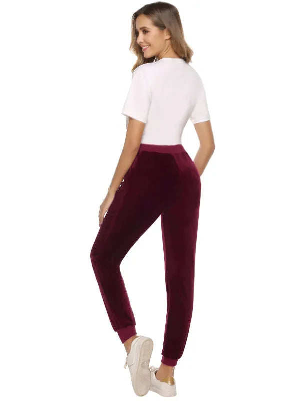 Cozy Women Jogger Pants Casual Velvet Lounge Elastic Waist Relaxed Fit Fall | LeStyleParfait