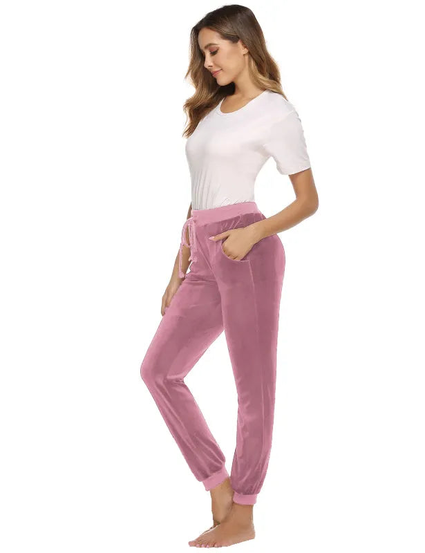 Cozy Women Jogger Pants Casual Velvet Lounge Elastic Waist Relaxed Fit Fall | LeStyleParfait