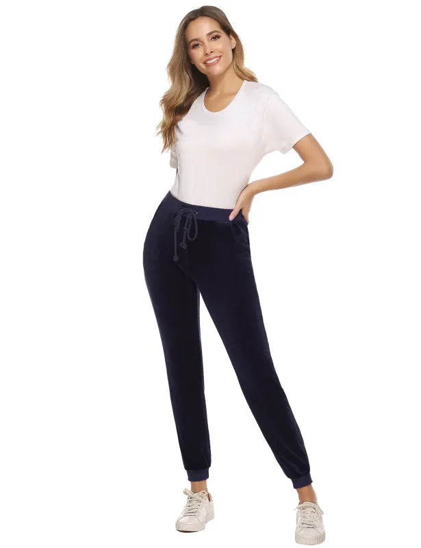 Cozy Women Jogger Pants Casual Velvet Lounge Elastic Waist Relaxed Fit Fall | LeStyleParfait
