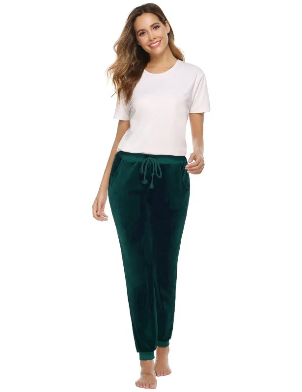 Cozy Women Jogger Pants Casual Velvet Lounge Elastic Waist Relaxed Fit Fall | LeStyleParfait