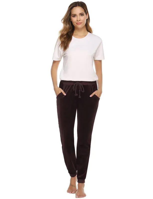Cozy Women Jogger Pants Casual Velvet Lounge Elastic Waist Relaxed Fit Fall | LeStyleParfait