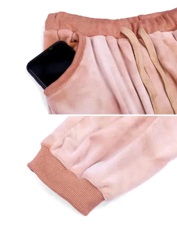 Women Casual Velvet Tie & Dye Two-Piece Jogger Set - Casual Jogger Set - LeStyleParfait