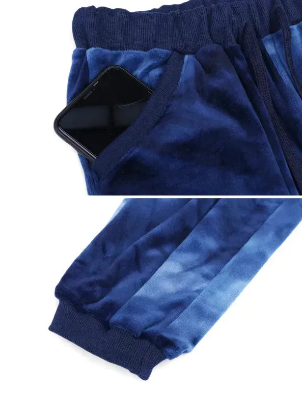 Women Casual Velvet Tie & Dye Two-Piece Jogger Set - Casual Jogger Set - LeStyleParfait