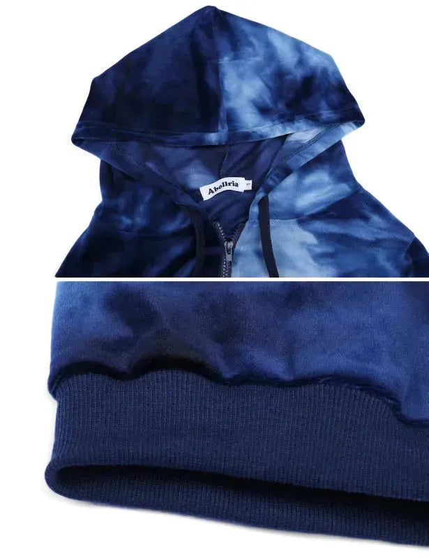 Women Casual Velvet Tie & Dye Two-Piece Jogger Set - Casual Jogger Set - LeStyleParfait