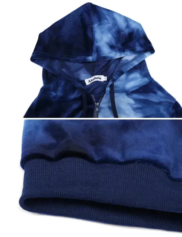 Women Casual Velvet Tie & Dye Two-Piece Jogger Set - Casual Jogger Set - LeStyleParfait