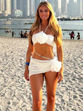 Women Floral White Bandeau Bikini Set