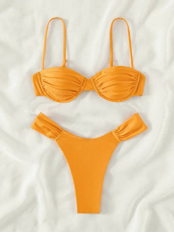Women Green Black Underwire Bikini Set
