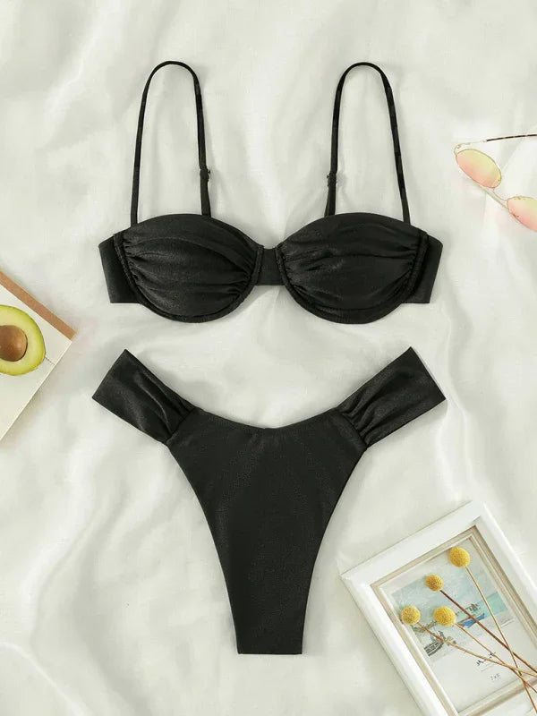 Women Green Black Underwire Bikini Set