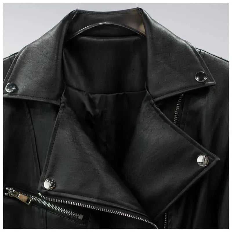 Women Jacket Faux Leather Jacket Lower Edge Detachable - Leather Jacket - LeStyleParfait